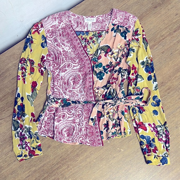 Meadow Rue Tops - Meadow rue greatshape Anthropologie patchwork floral multi color wrap blouse
